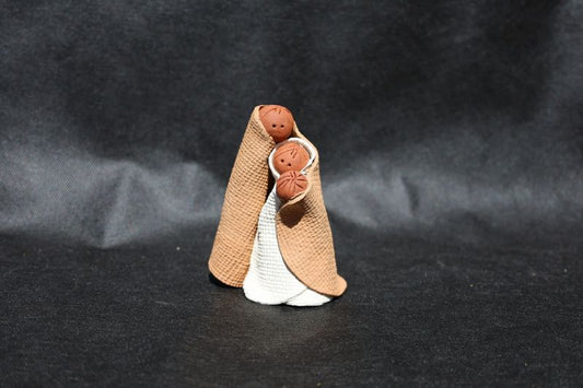 Hand Made Clay Family Brown and White 4" tall 3.5" base