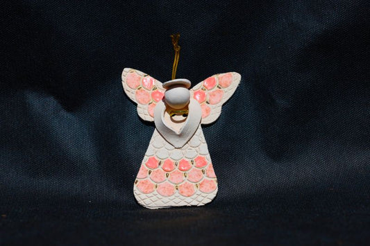 White Lace Angel With Pink and Genuine Gold Accents